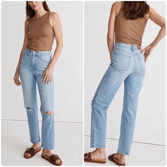 Madewell Boyfriend Jeans Womens 30 High Rise Light Wash Distressed Straight Leg - Picture 1 of 13